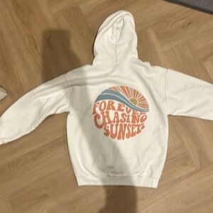 White hoodie, chasing Sunset sweatshirt, size medium